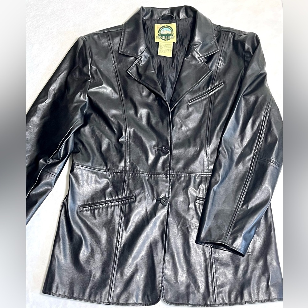 Black Pleather jacket by Weather Spirits used Black imitation Vegan Leather Coat